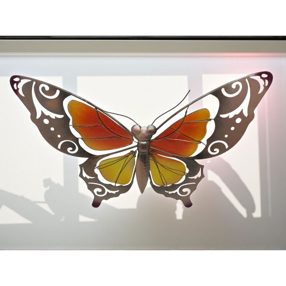 vintage metal butterfly w/stained glass wings wall mount decor - Picture 4 of 10